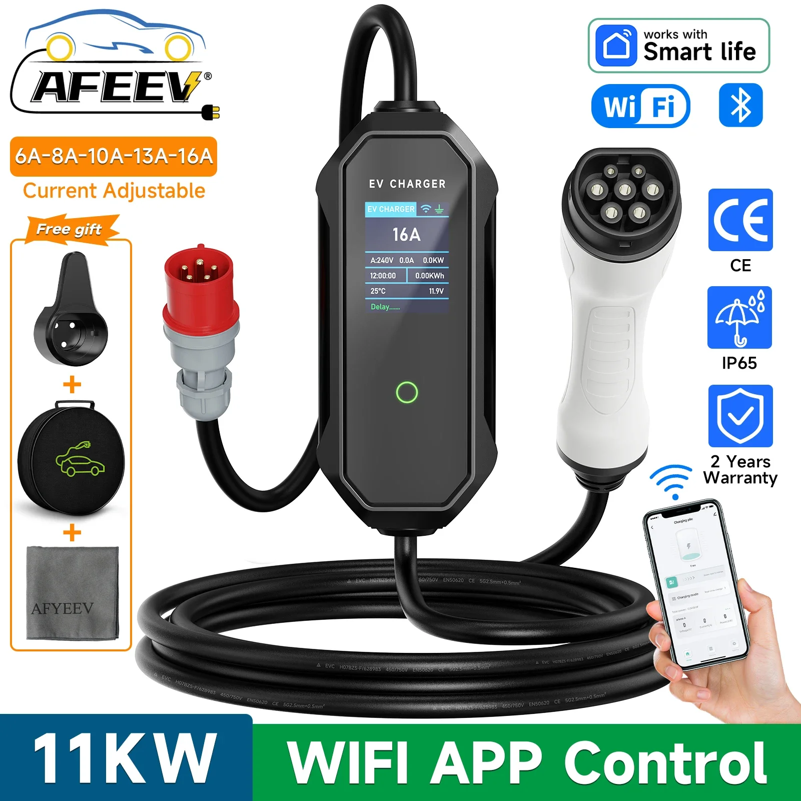 Type 2 Portable Ev Charger 11Kw Cee - AFEEV Typ 2 Tragbares EV-Ladegerät 11